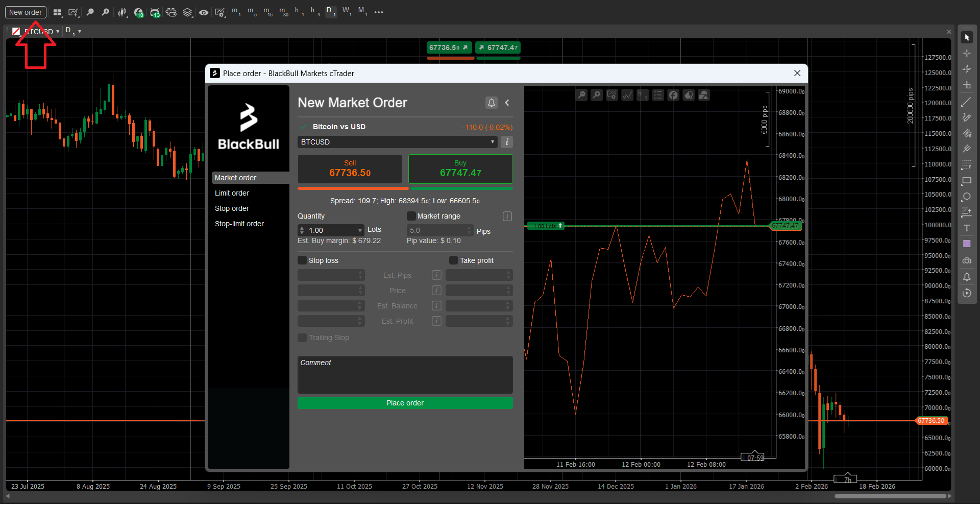 Placing an order on cTrader