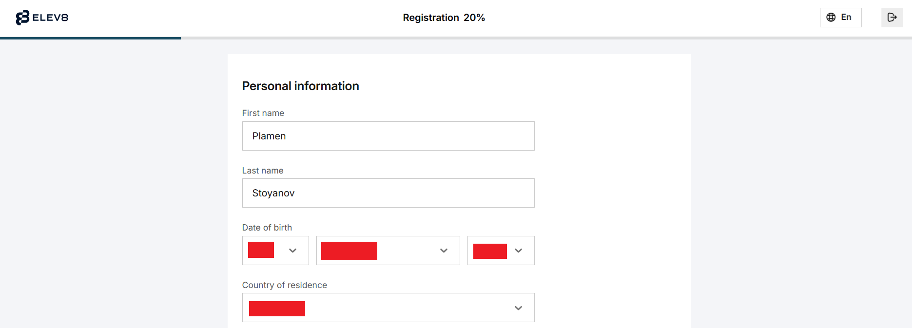 Elev8’s account registration form