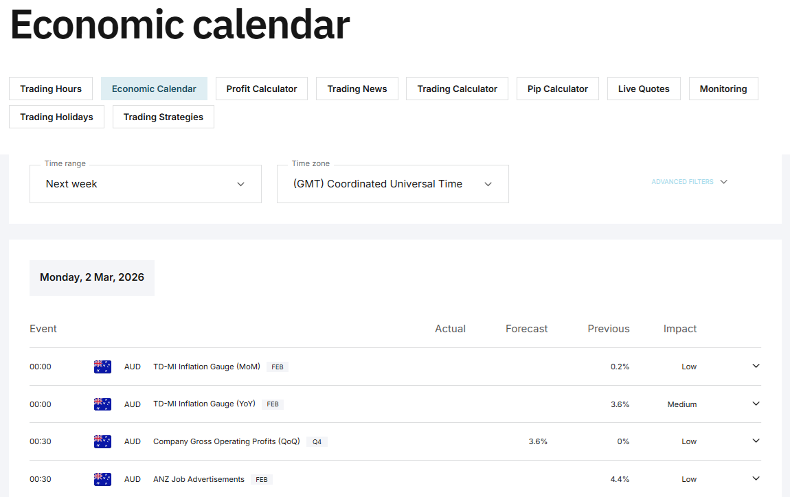 Elev8’s economic calendar