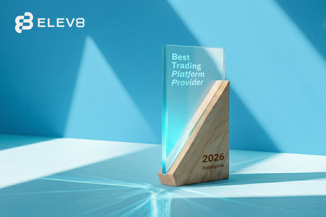 Elev8 broker logo and its Best Trading Platform Provider' award by FXDailyInfo