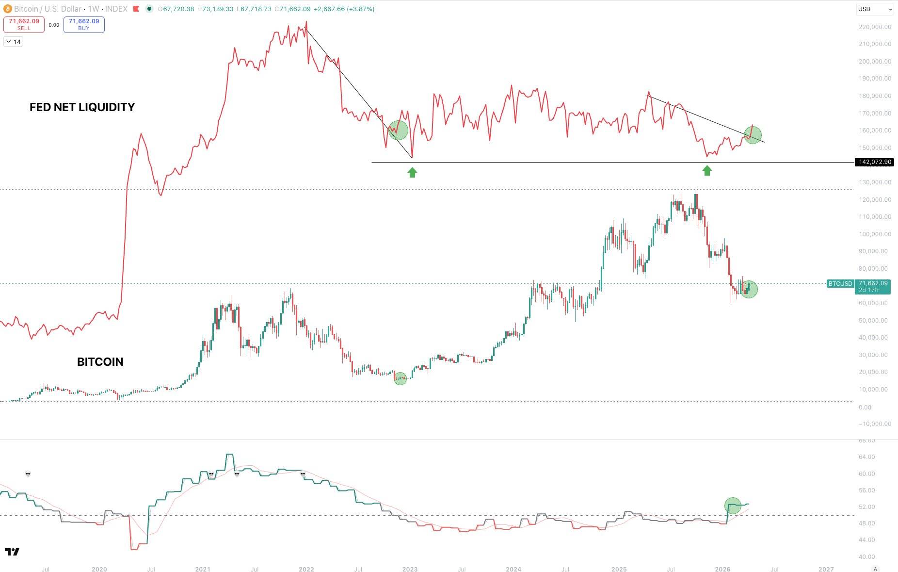 US liquidity vs Bitcoin price charts