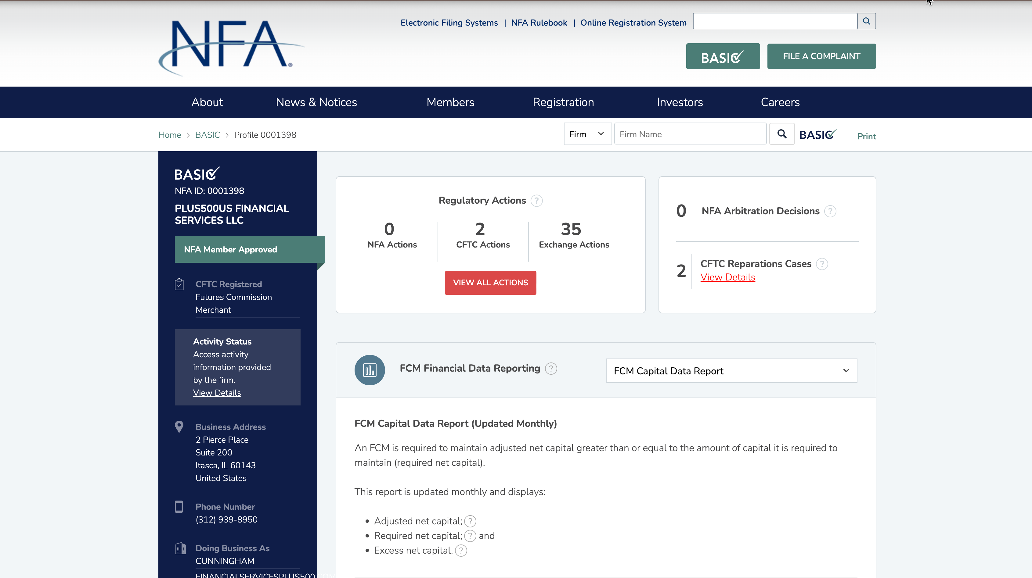 Plus500US Financial Services LLC on the NFA BASIC register