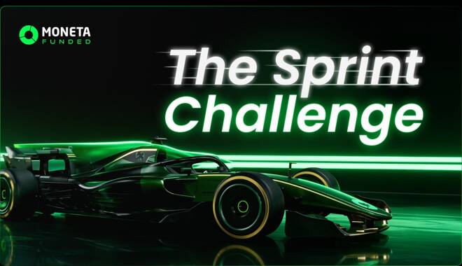 Moneta Marets logo, "The Sprint Challenge" label and racing car.