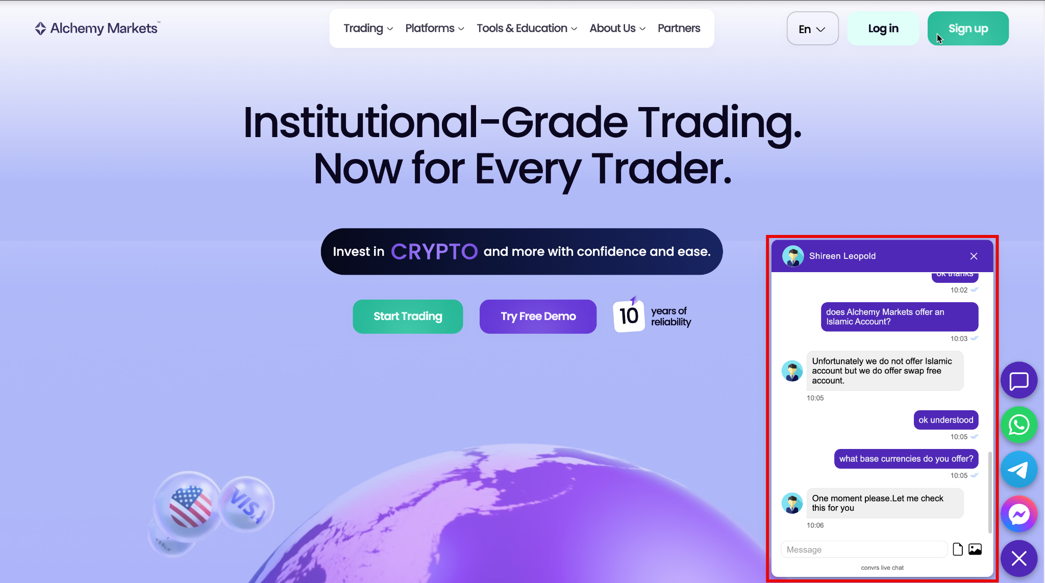 Alchemy Markets live chat support