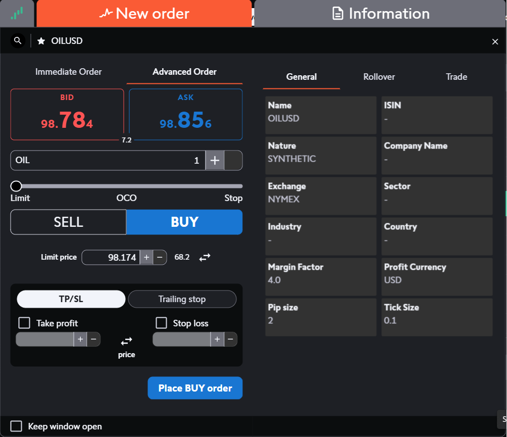 Placing an order on CFXD