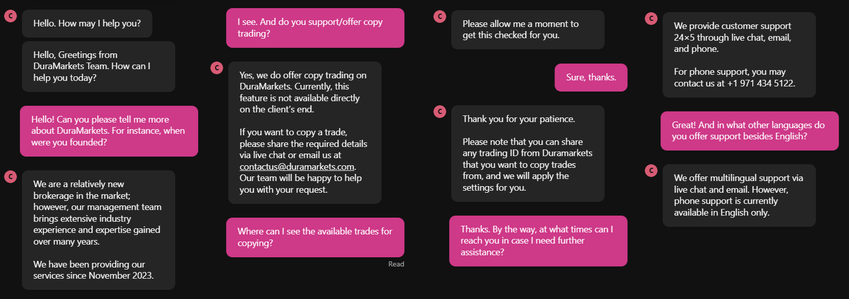My first conversation with DuraMarkets
