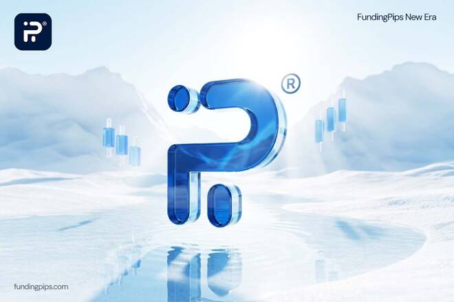 FundingPips logo, mountains, question mark, trading chart and the label "FundingPips New Era"