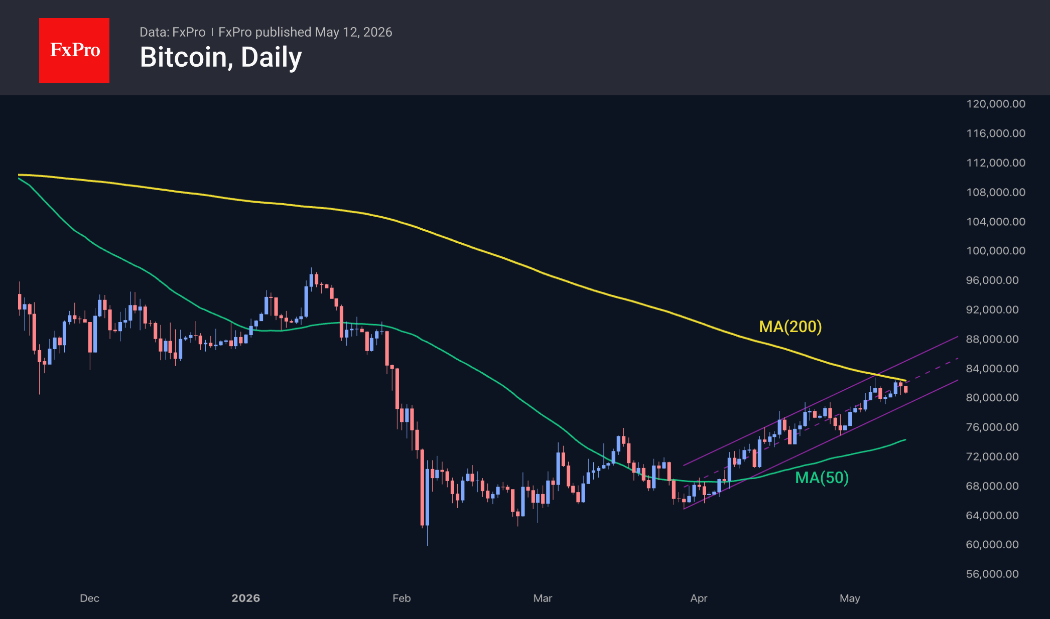 Fig. 2. Bitcoin daily chart showing that it is taking a breather near psychologically significant levels.