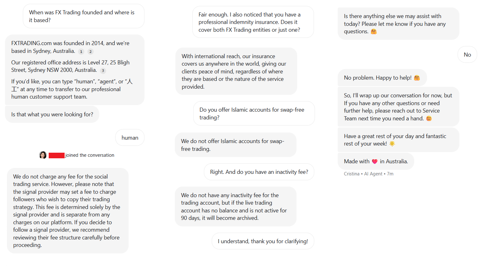 My first conversation with FXTRADING.com on 1 April at around 12:00 CET