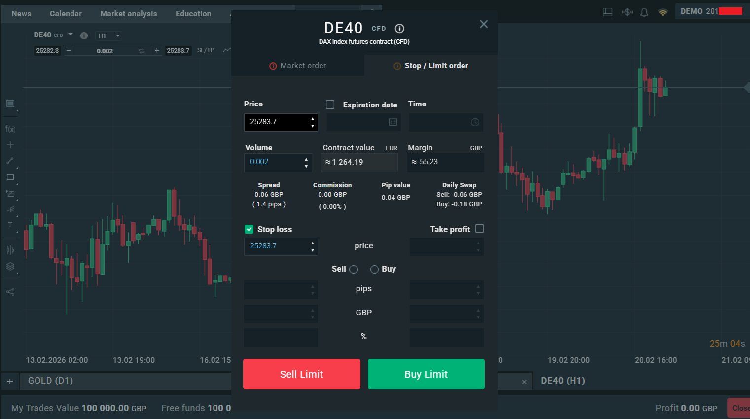 Placing an order on xStation 5 (Source: xStation 5 platform)