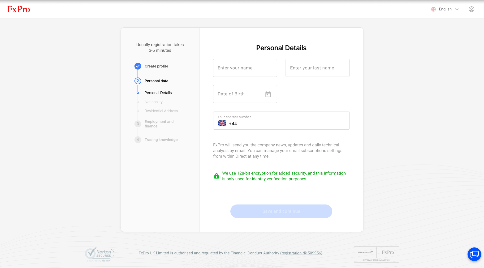 FxPro account registration