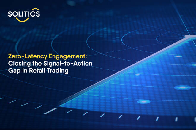 Solitics logo, the label "Zero-Latency Engagement: Closing the Signal-to-Action Gap in Retail Trading" and a digital radar