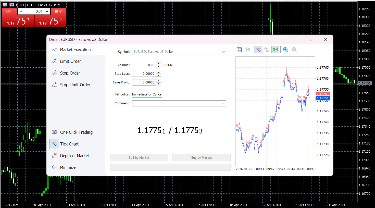 Placing an order on MetaTrader 5
