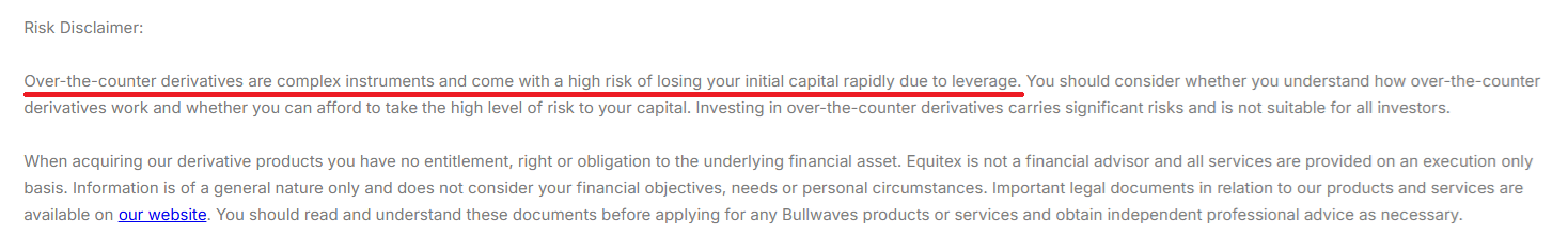 Bullwaves’ risk notice