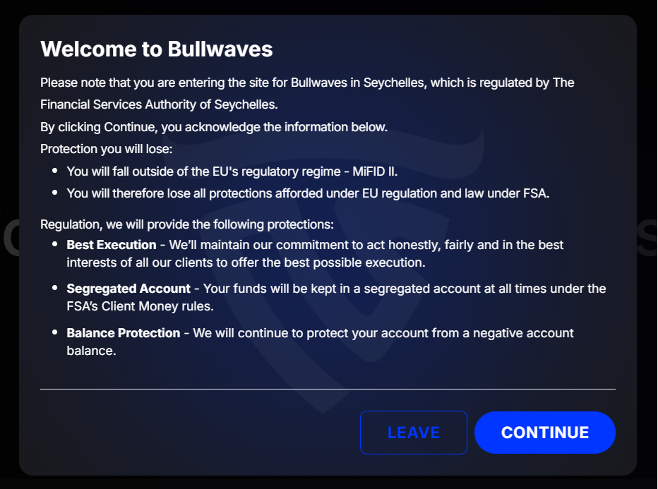 Bullwaves’ regulation notice
