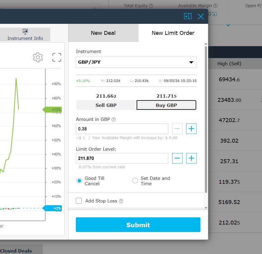 Placing an order on the iFOREX platform