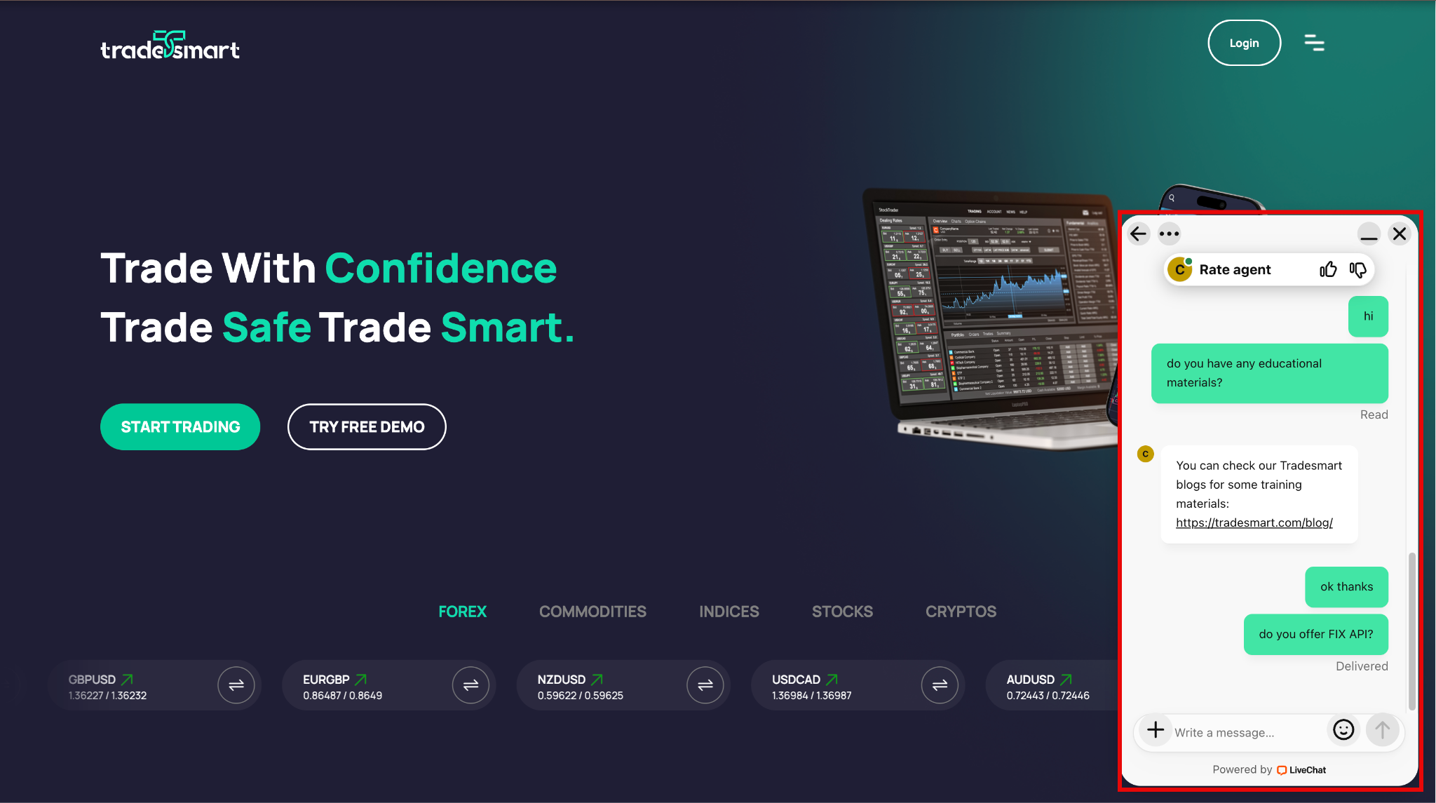 TradeSmart live chat support