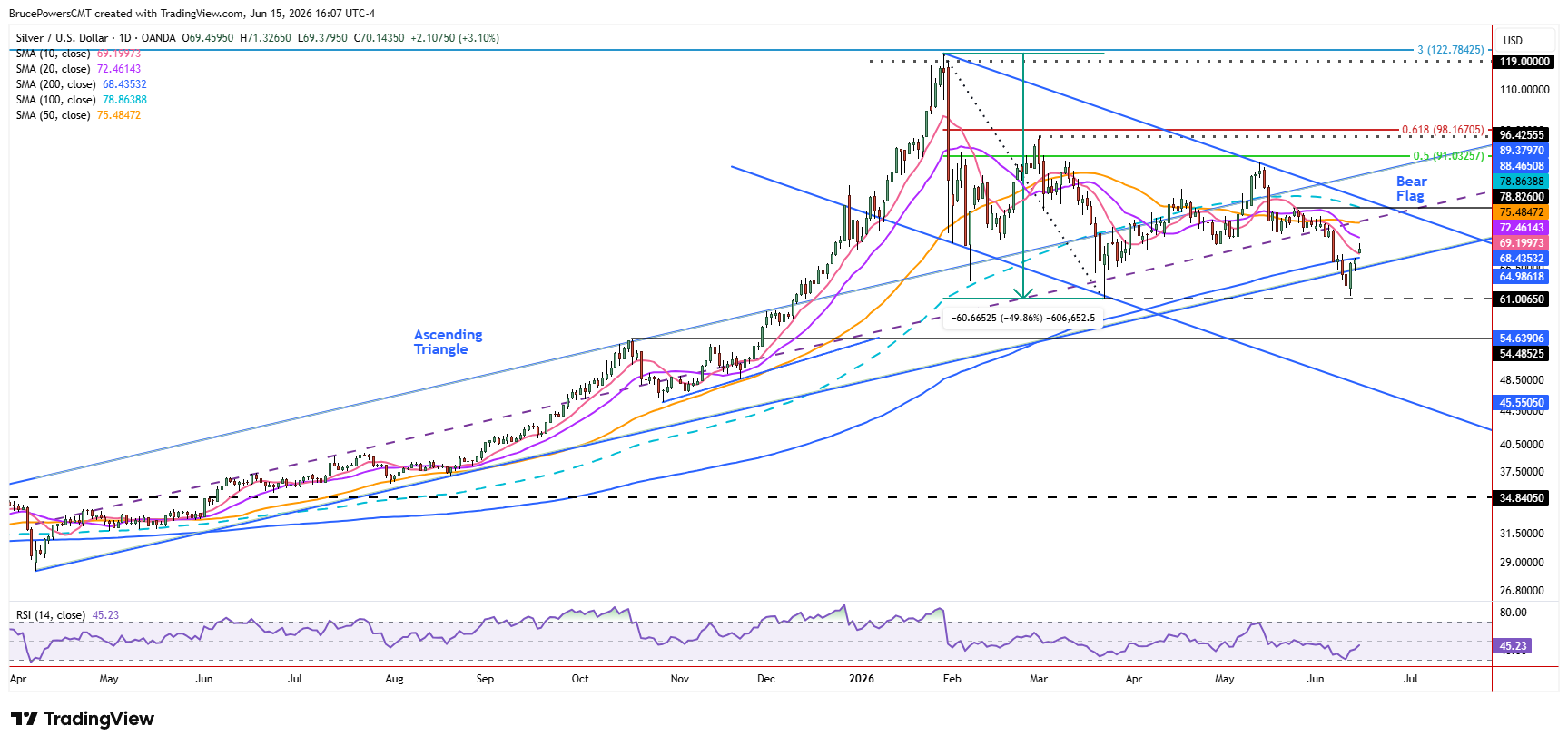 Spot silver daily chart show retention of long-term trend support