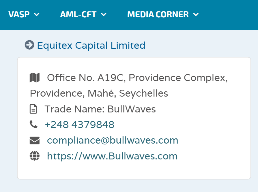 Equitex Capital Limited’s licensing info at fsaseychelles.sc
