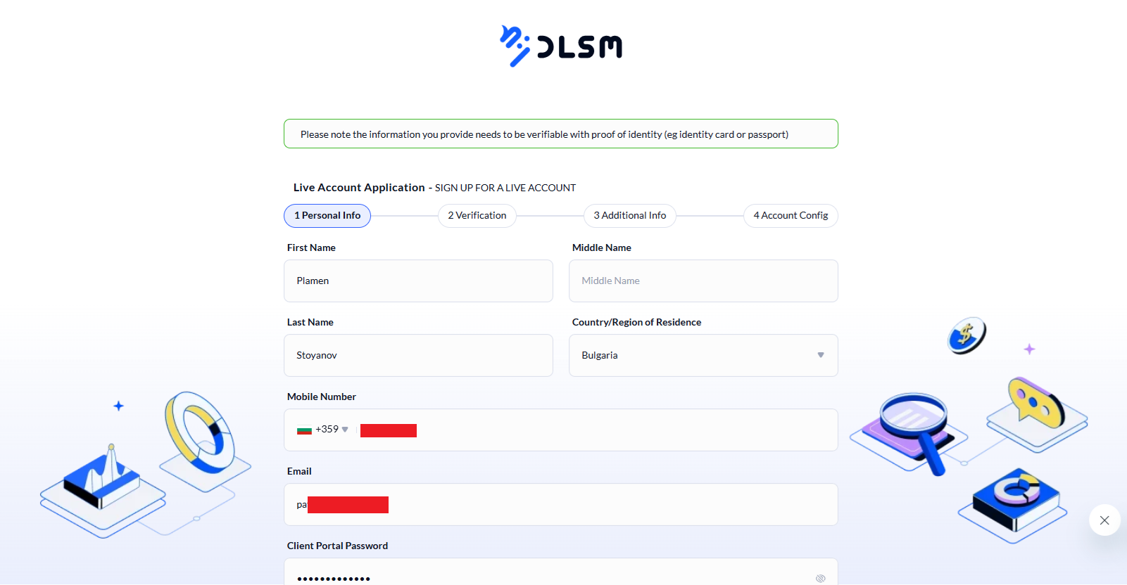 DLSM’s account registration form