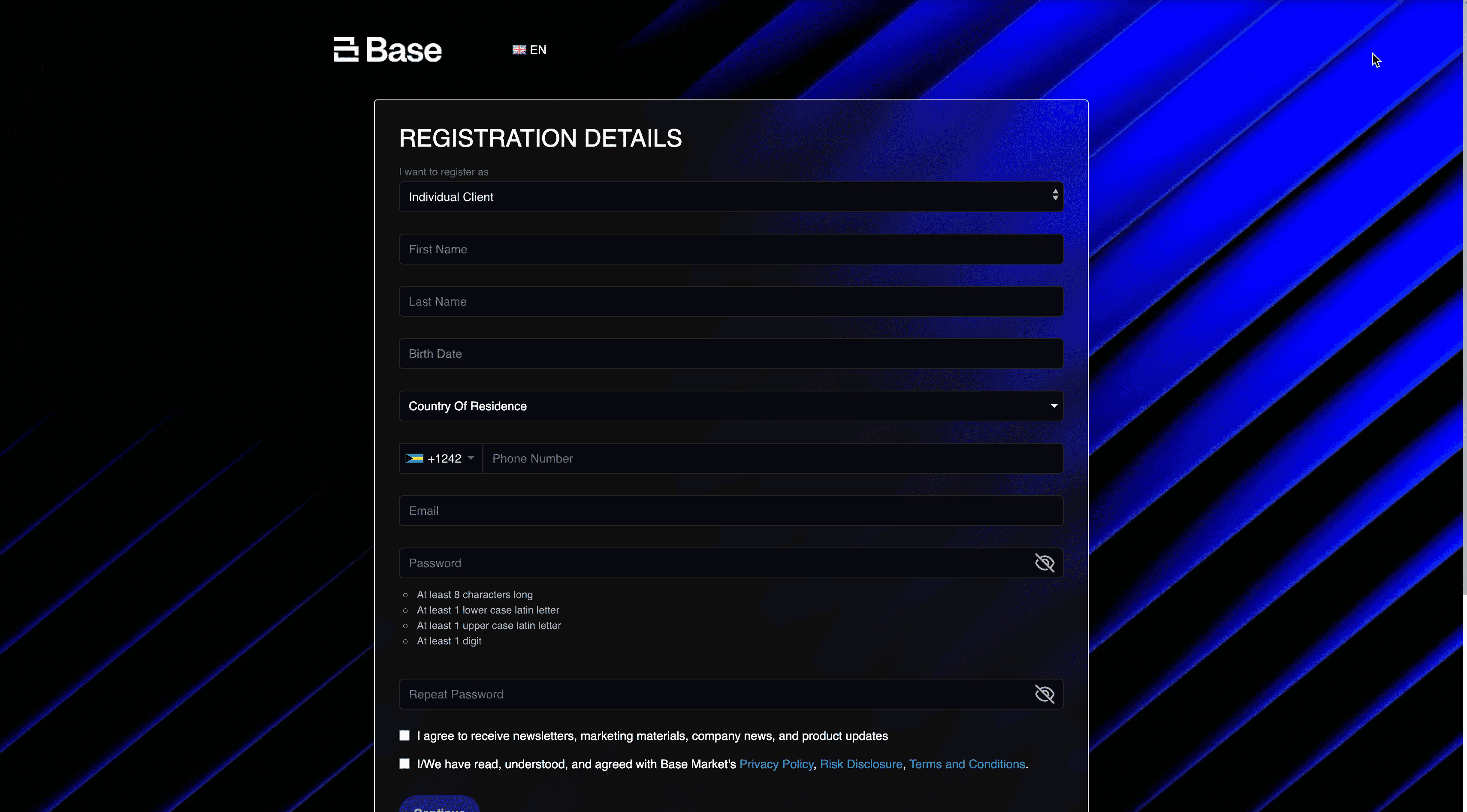 Base Markets registration