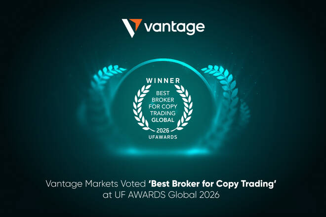 Vantage logo, its award and "Vantage Markets Voted ‘Best Broker for Copy Trading’ at UF AWARDS Global 2026" label.