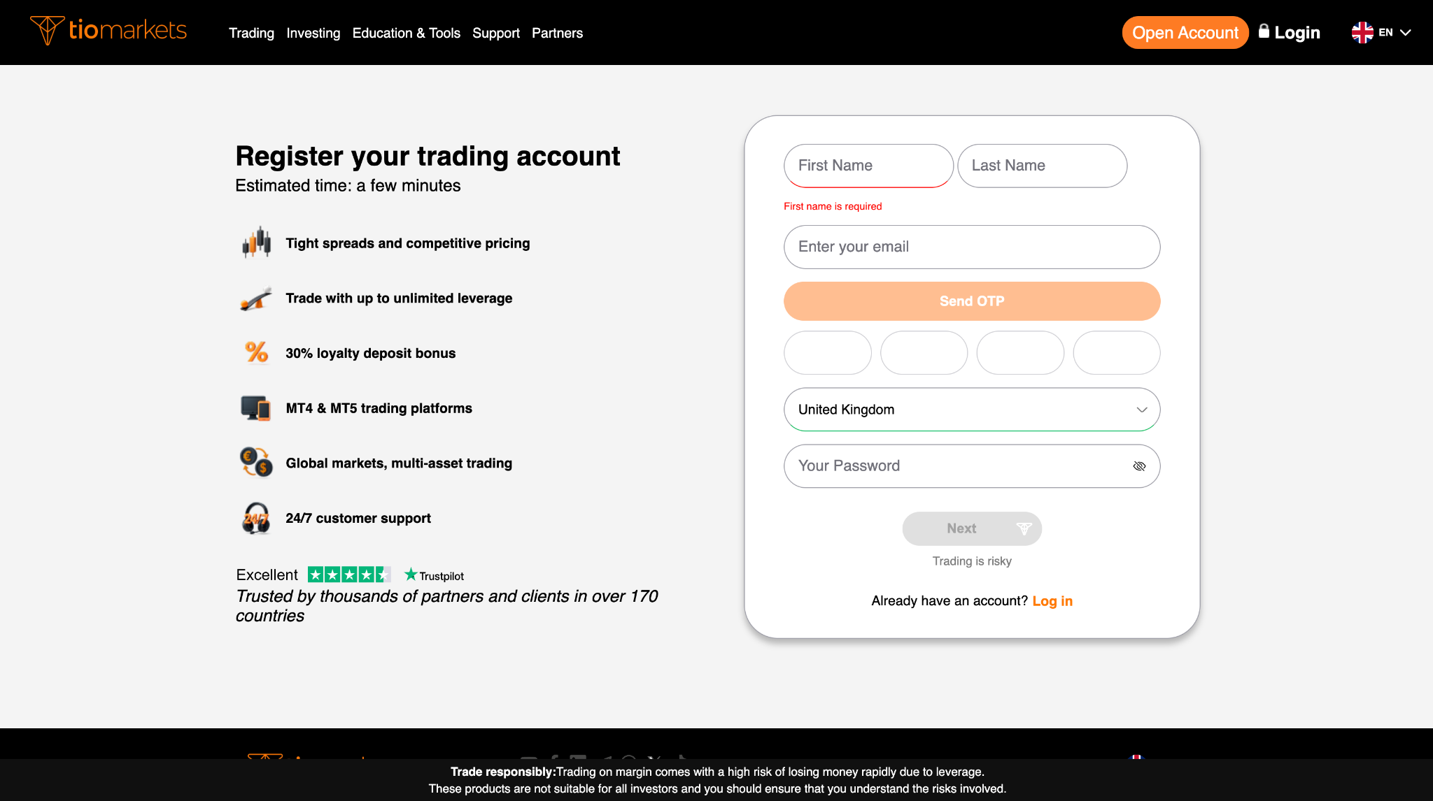 TIOmarkets registration
