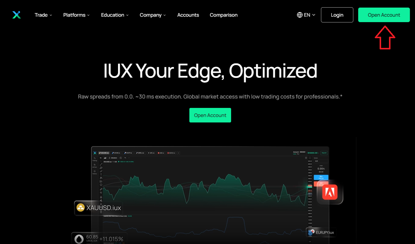 Opening an account with IUX