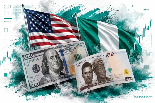 US dollar and Naira notes, together with their country flags
