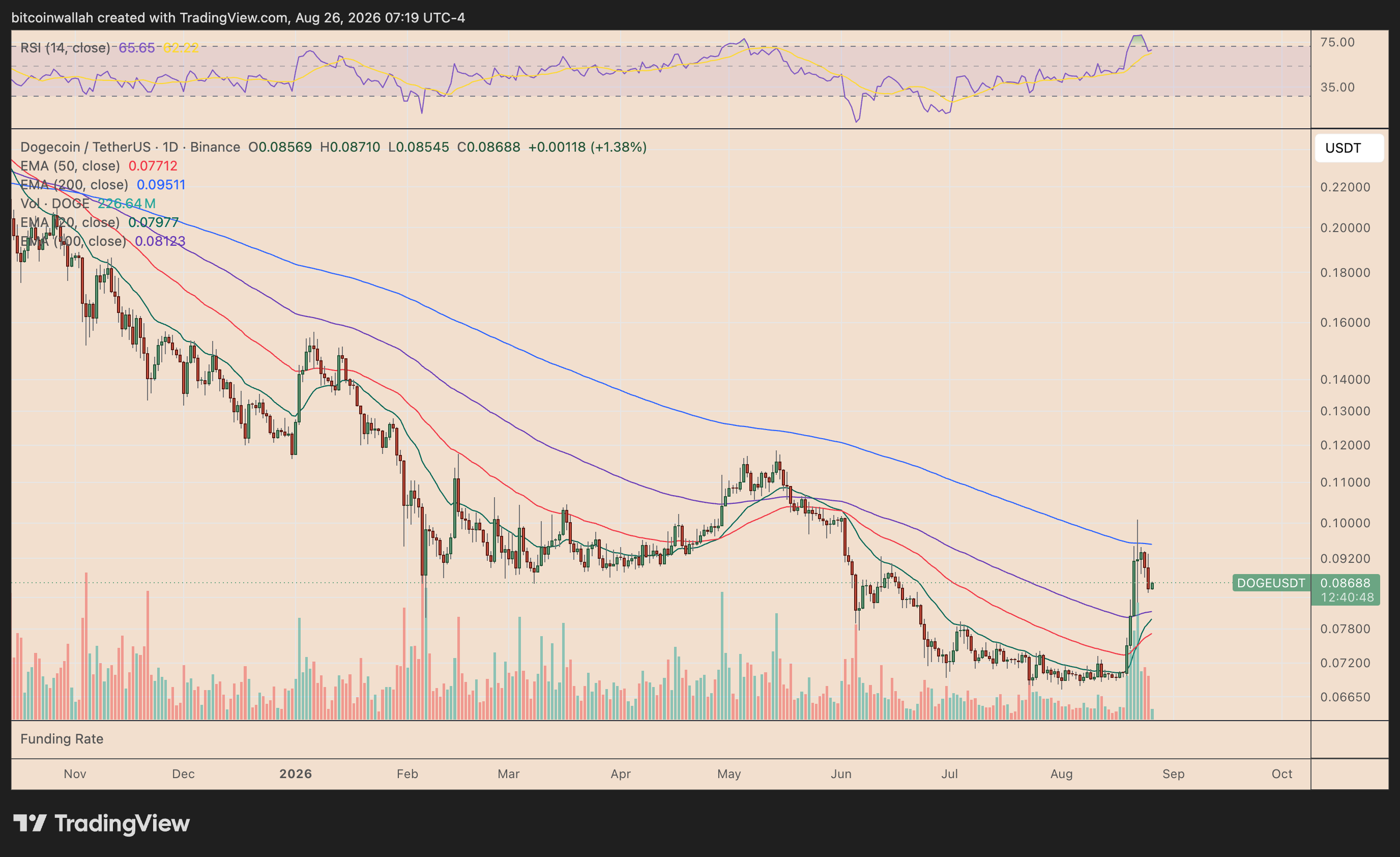 DOGE/USDT daily price chart
