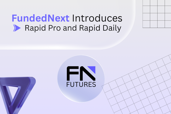 "FundedNext Introduces Rapid Pro and Rapid Daily Futures Challenges" label above FN Futures icon and FundedNext logo
