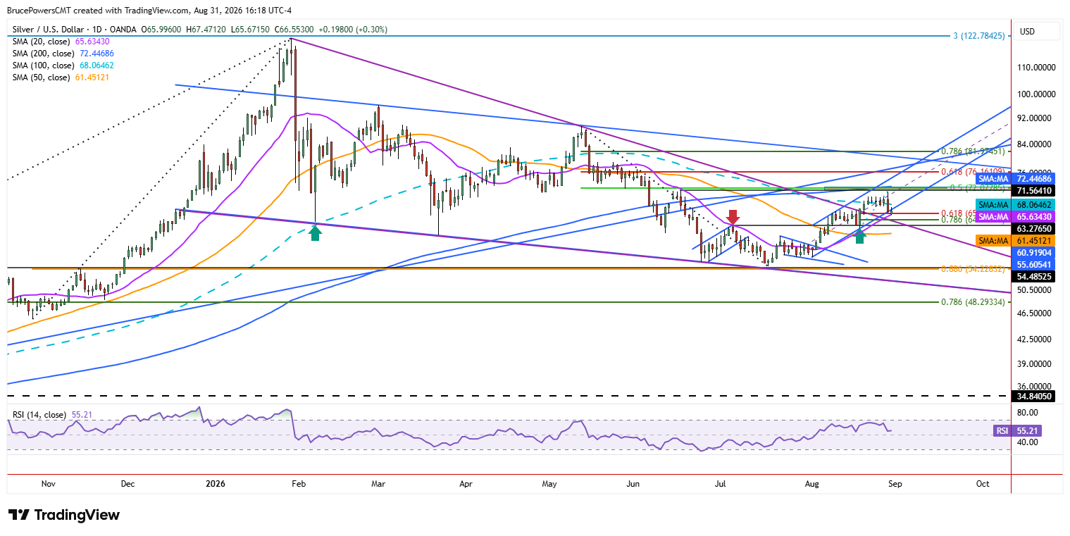 Spot silver daily chart shows larger trend structure.