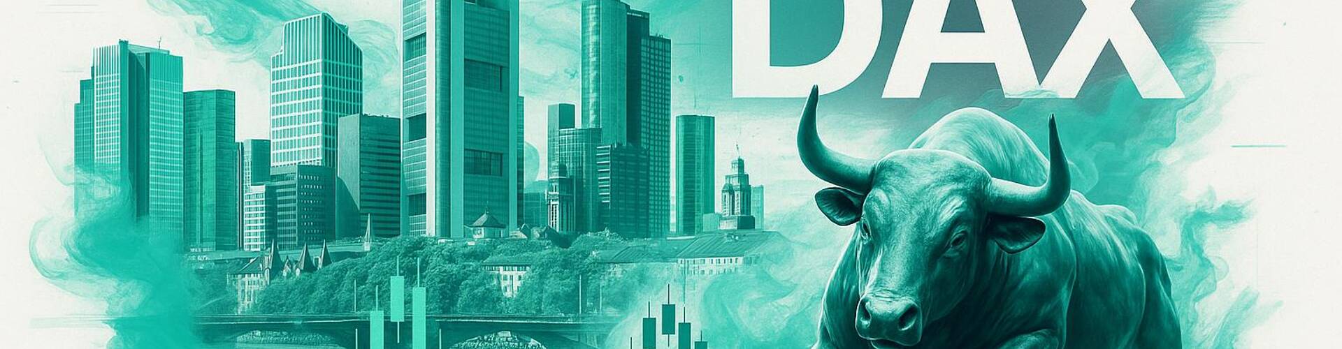 Ciudad alemana, etiqueta DAX, gráfico de cotizaciones y toro