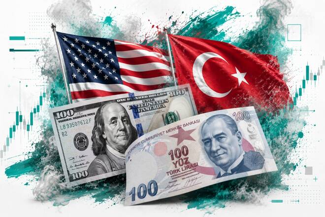 American and Turkish flags and money