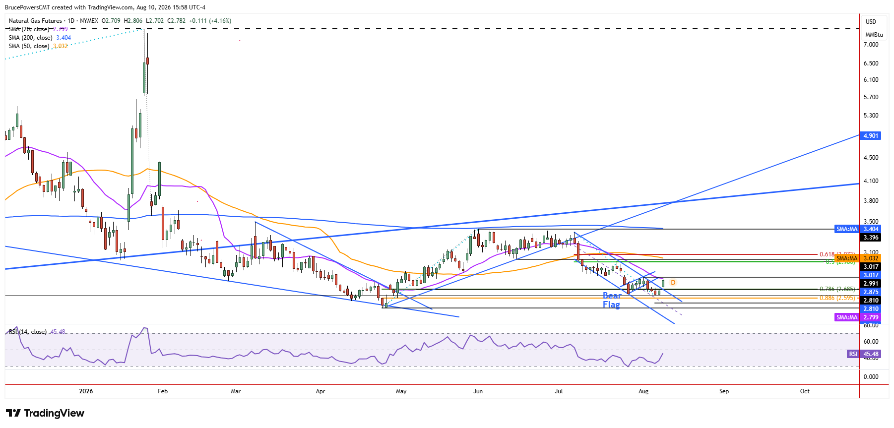 Natural gas futures daily chart shows larger context.