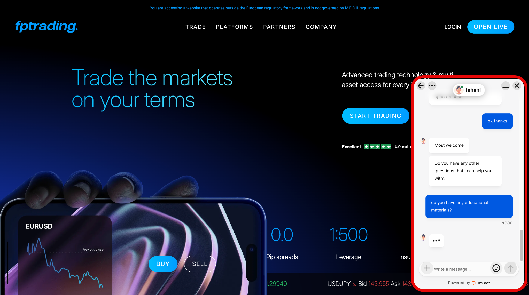 FP Trading chat support