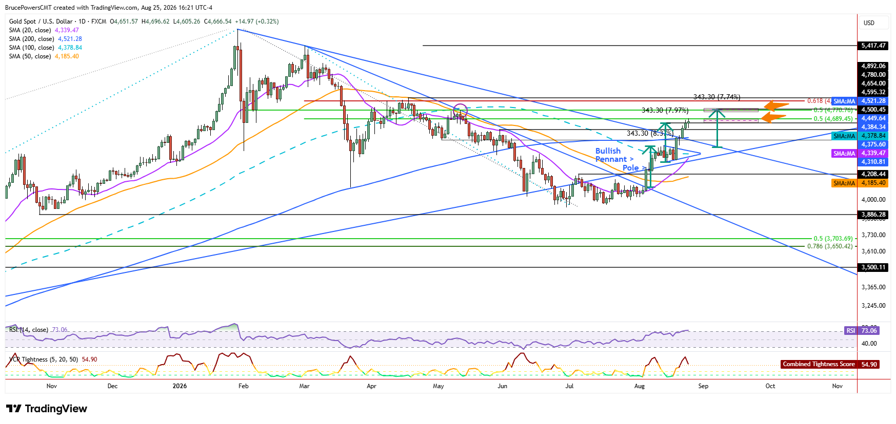 Spot gold daily chart shows larger trend structure.