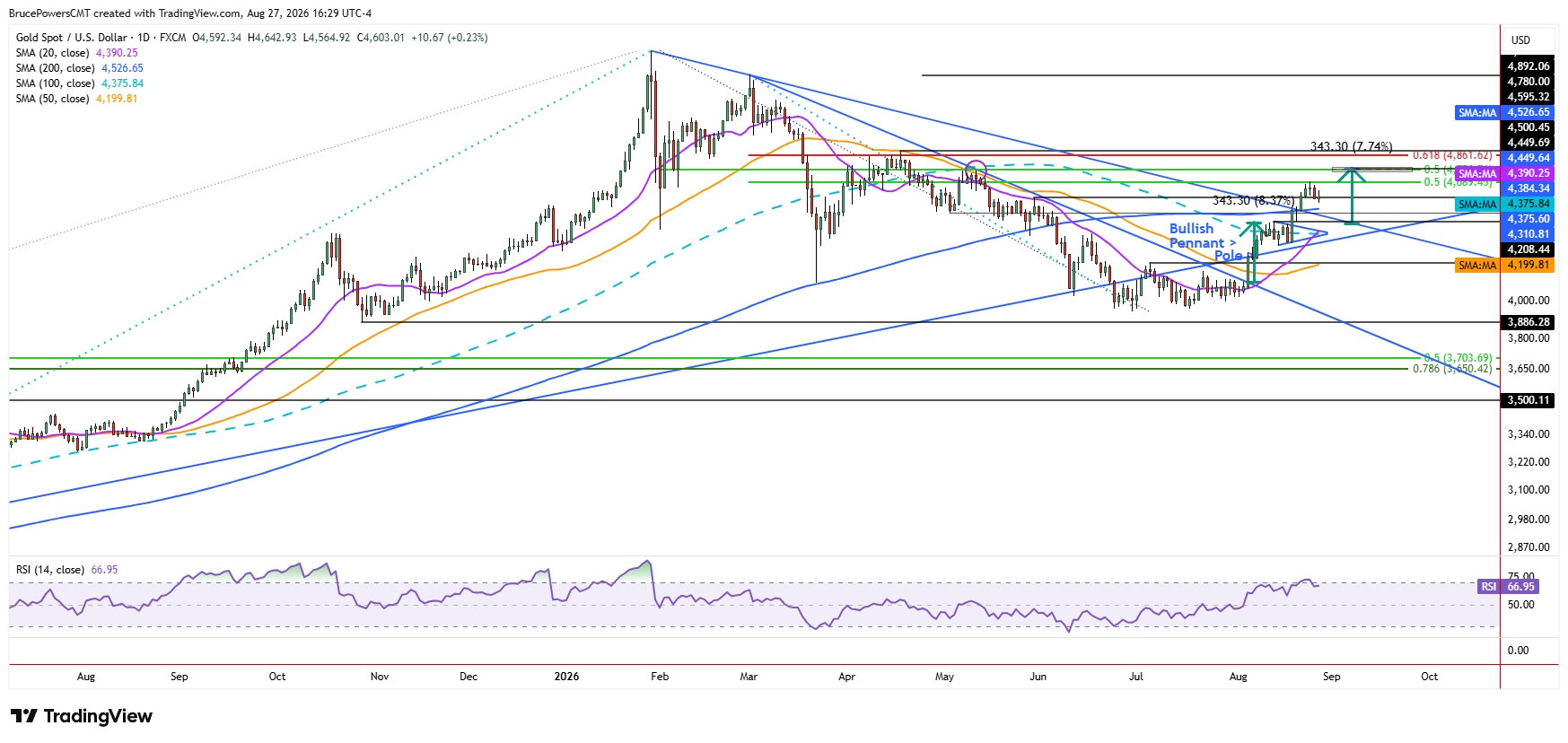 Spot gold daily chart shows larger trend structure.