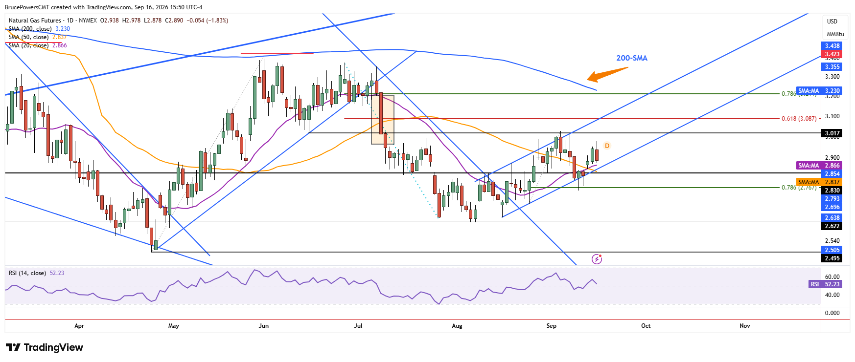 Natural gas futures daily chart shows retention of bullish outlook. 