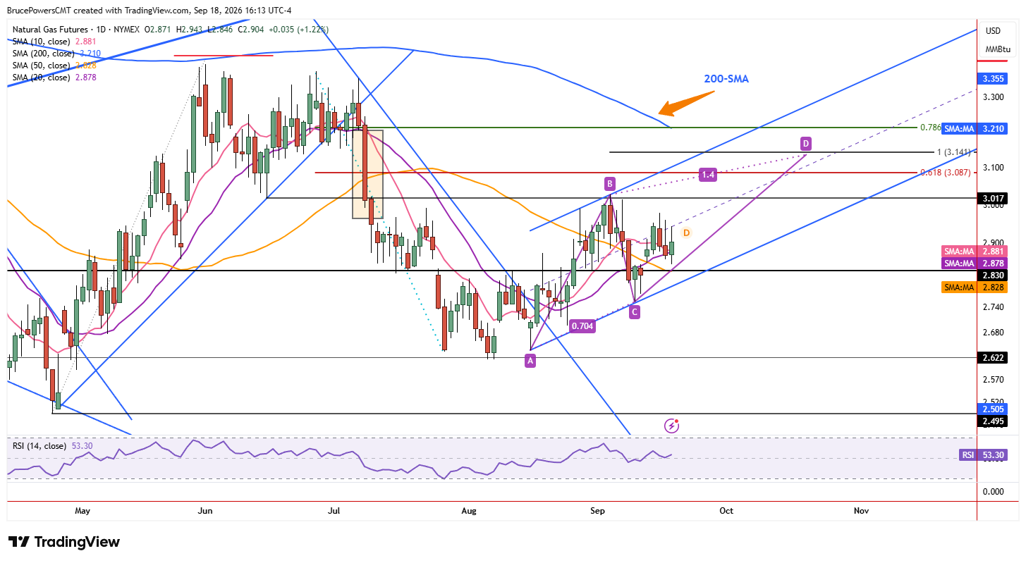 Natural gas daily chart shows bullish trend structure. 