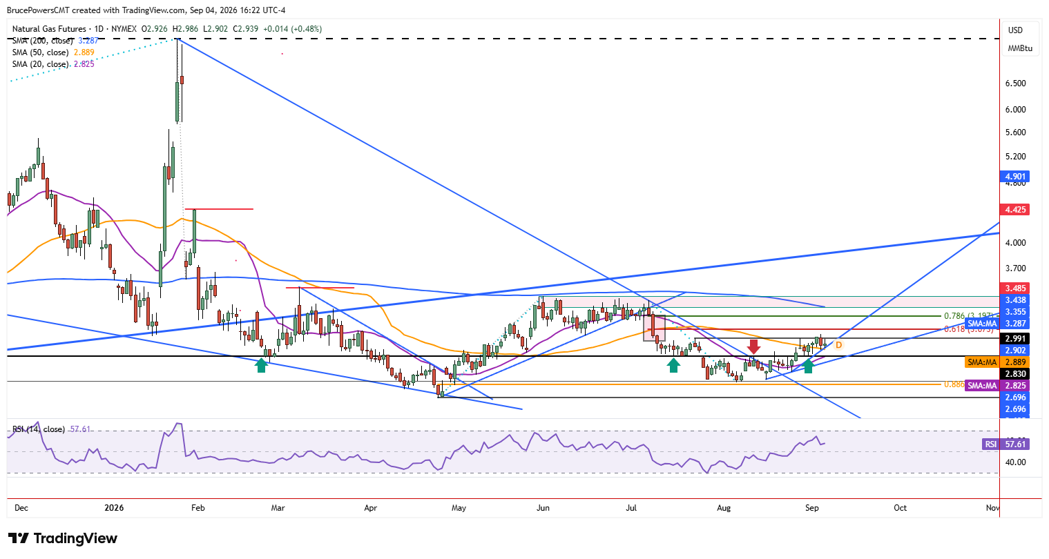 Natural gas daily chart shows larger trend structure.