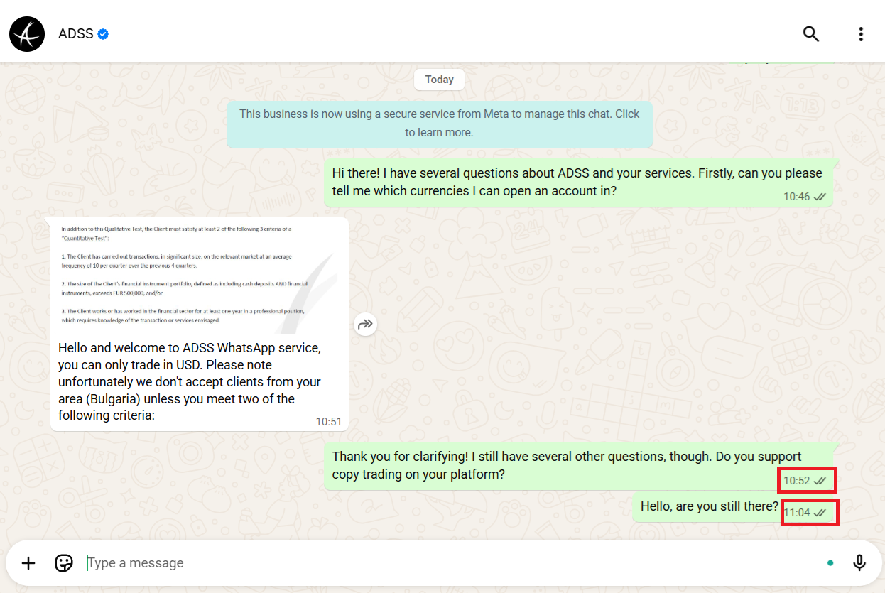 My conversation with ADSS via WhatsApp