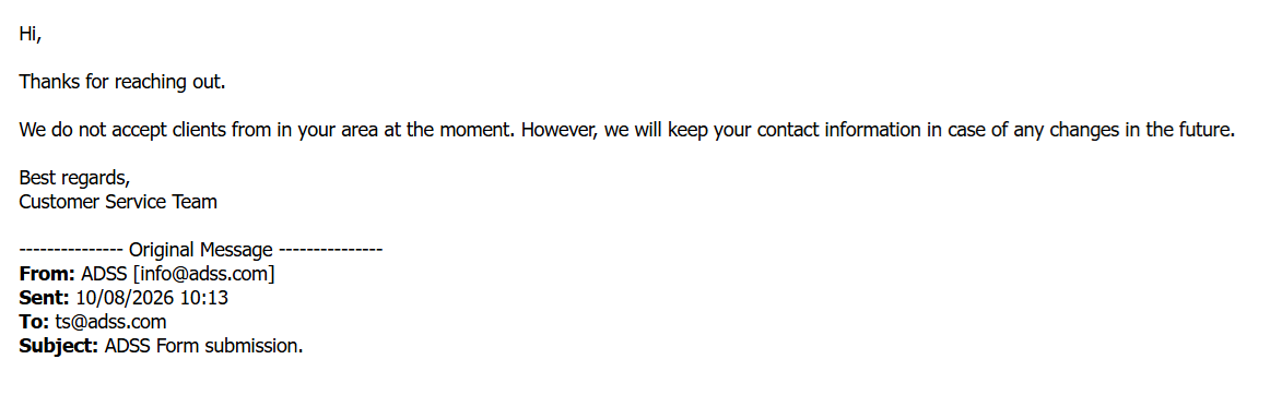Email I received from ADSS support