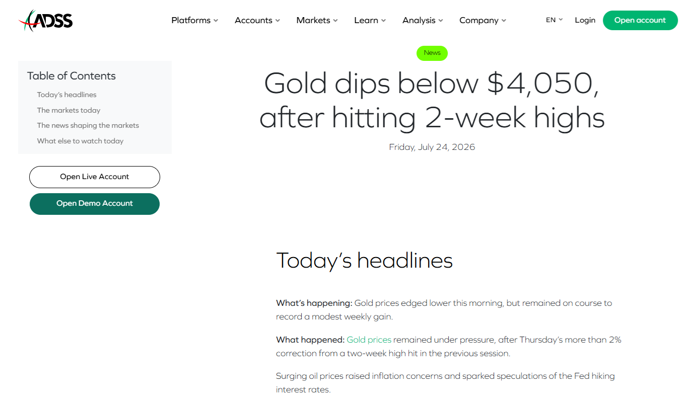 ADSS daily brief on gold’s recent drop