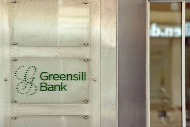 Logo of Greensill Bank is pictured in downtown Bremen
