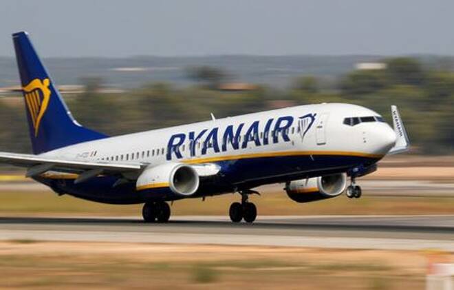 A Ryanair Boeing 737 airplane takes off from
