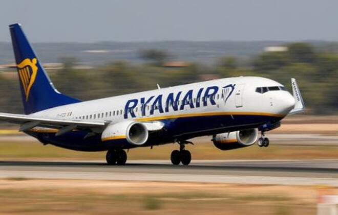 FILE PHOTO: A Ryanair Boeing 737 airplane takes