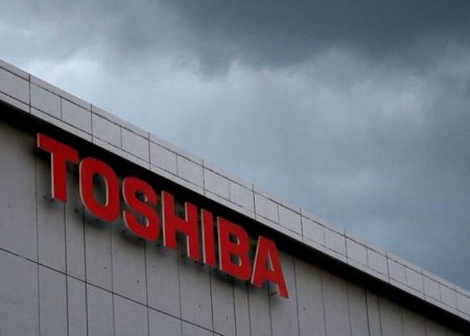 The logo of Toshiba Corp. is seen at