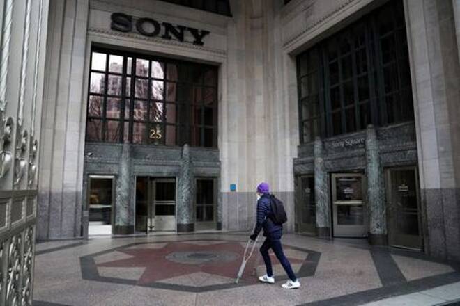 The Sony logo is seen on a building