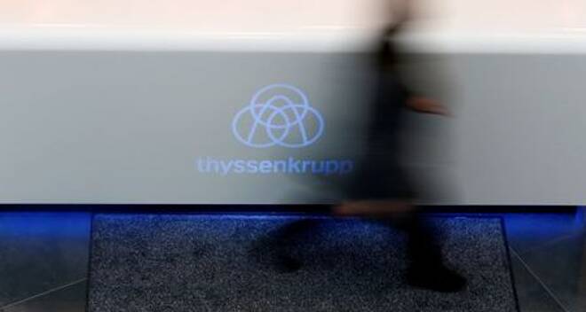 Thyssenkrupp's logo is seen in the elevator test